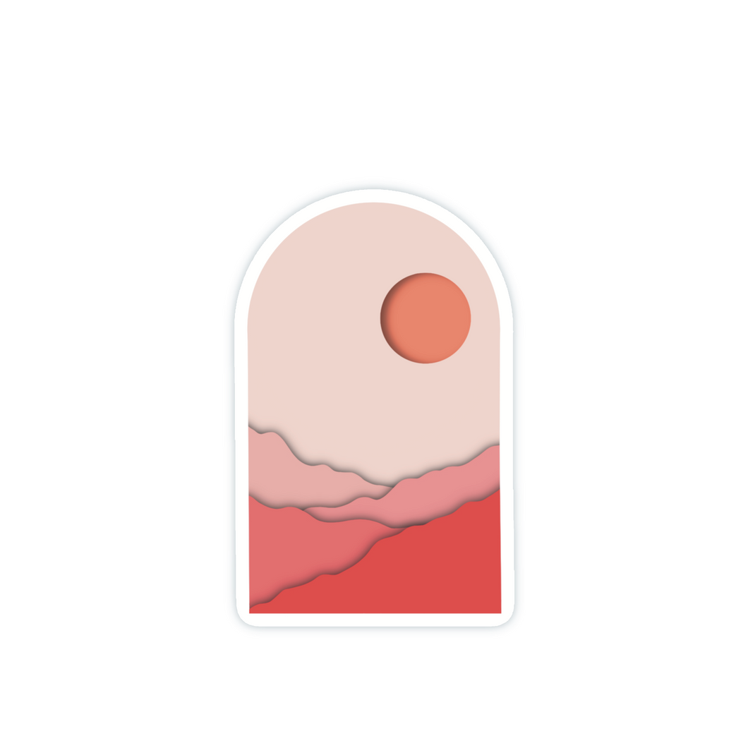 Paper Cut Out Pink Mountains | Landschap | Sticker 3.2x5.0cm